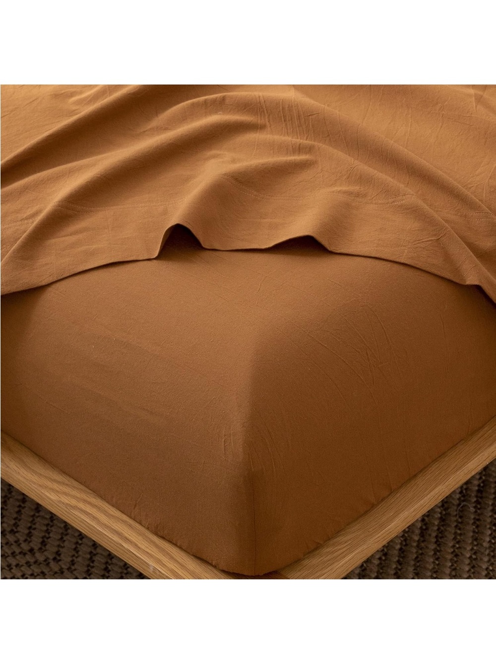 NEW MooMee Fitted Bottom Sheet Only 100% Washed Cotton Linen Like. Dark Orange